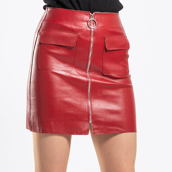 Black Leather Mini Skirt - Sonia