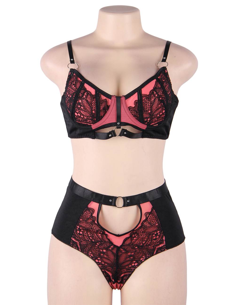 Exquisite Sexy Lace Splice Bra Set with Underwire Red