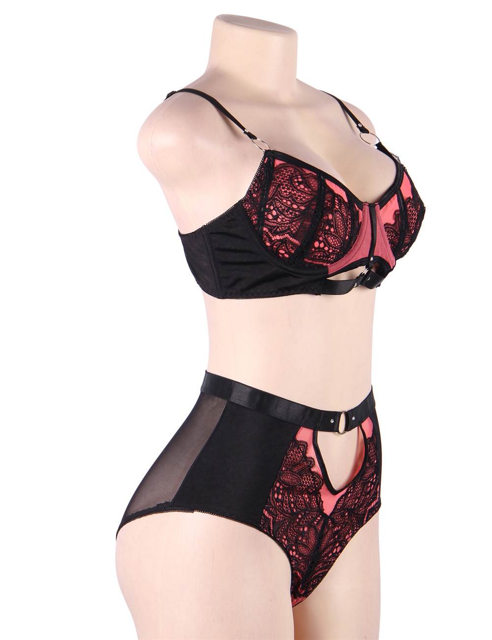 Exquisite Sexy Lace Splice Bra Set with Underwire Red