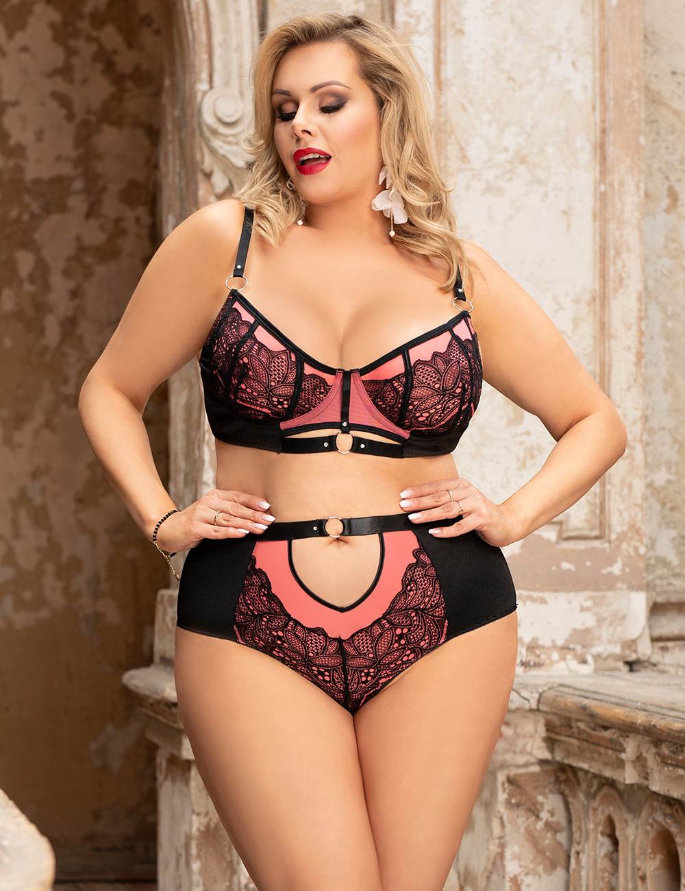 Exquisite Sexy Lace Splice Bra Set with Underwire Red