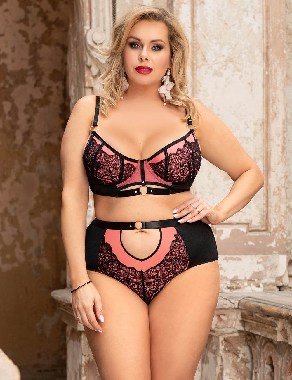 Exquisite Sexy Lace Splice Bra Set with Underwire Red