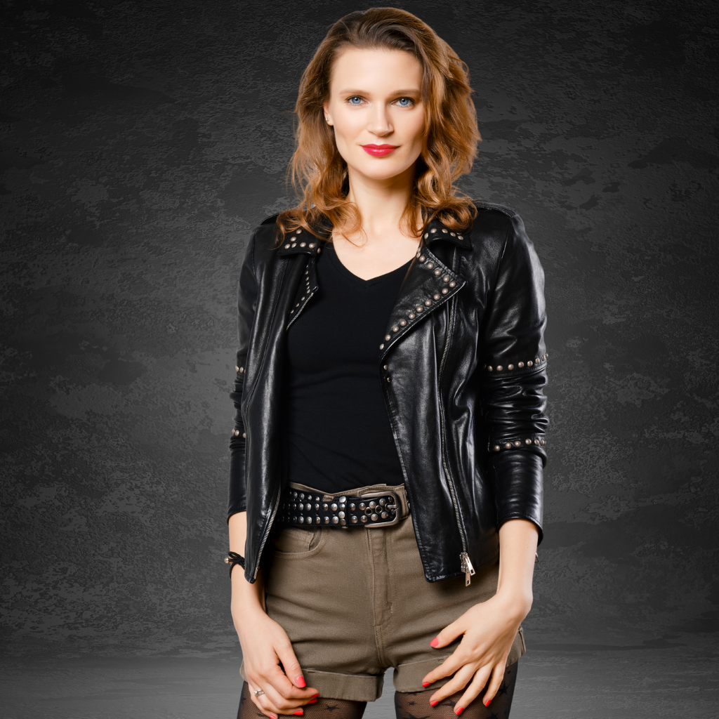 Women&#39;s Studded Leather Jacket | KC Leather Signature Range - Cassie