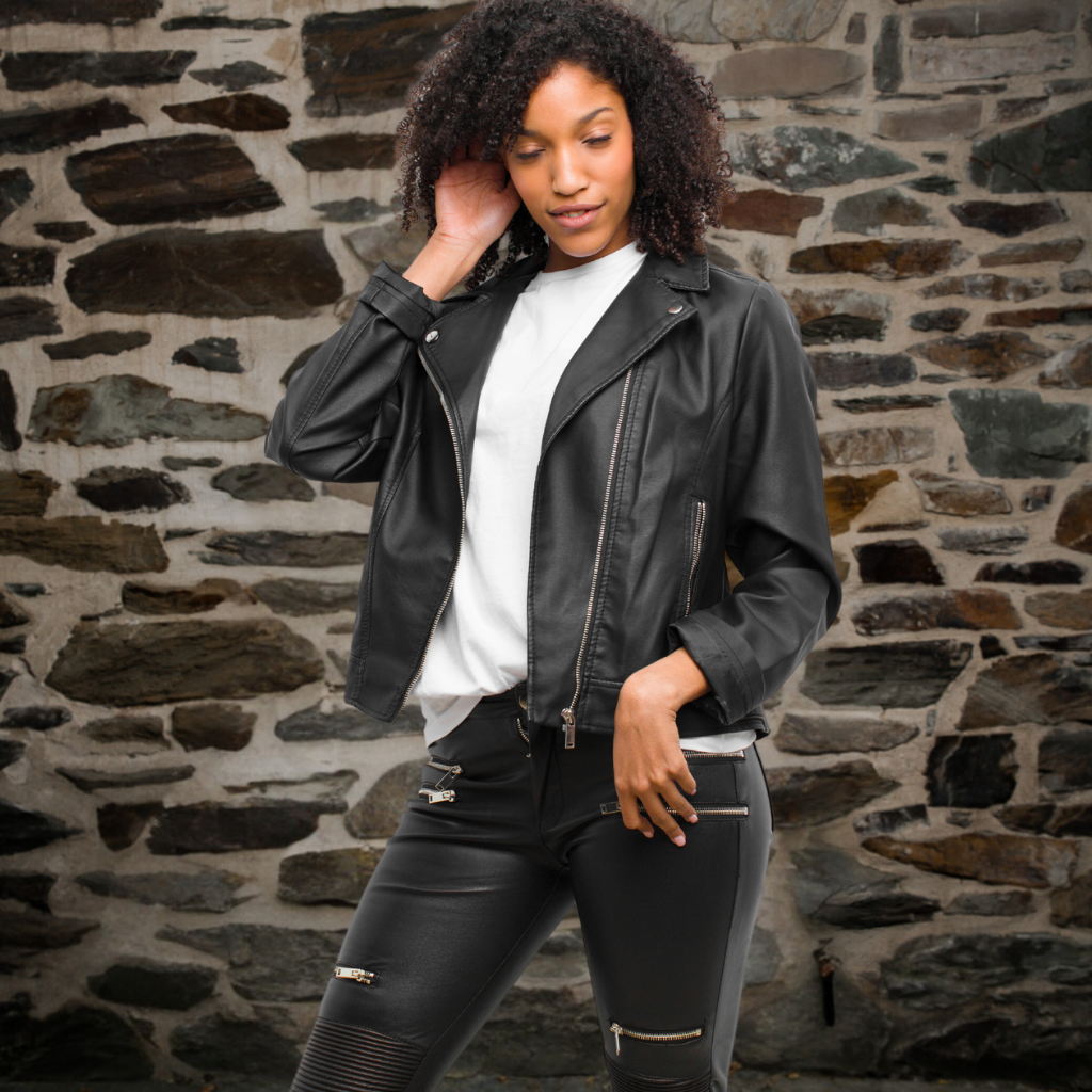 Women&#39;s Leather Biker Jacket - Jayleen