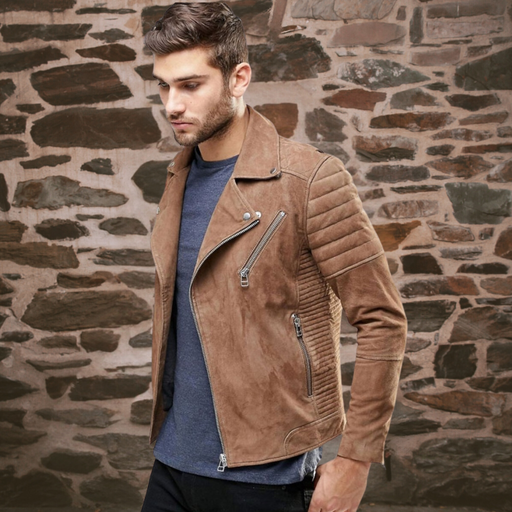 Men&#39;s Suede Motorbike Jacket - Caleb