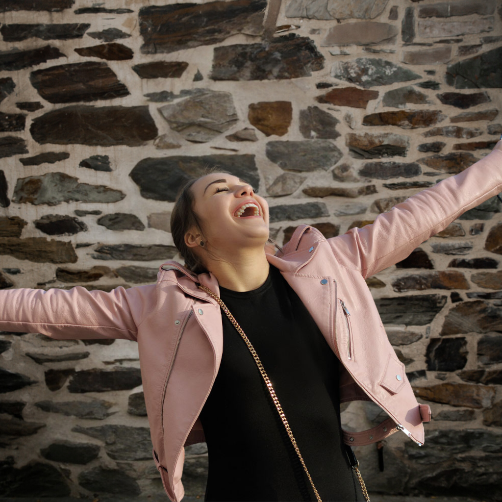 Women&#39;s Leather Biker Jacket in Pink - Jada