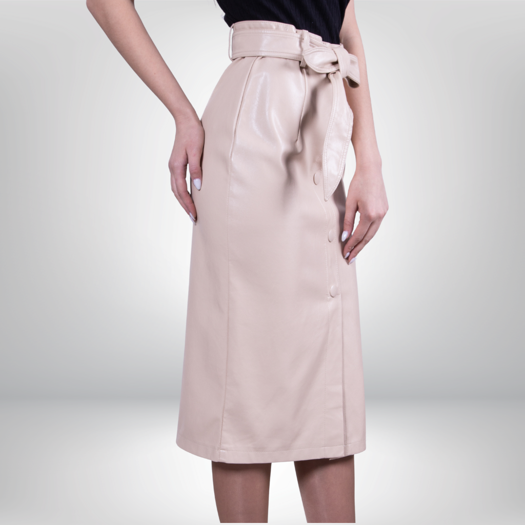 High Waist Leather Midi Skirt - Janet