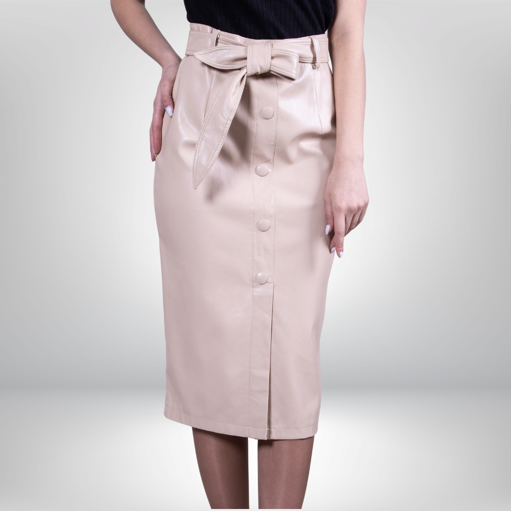 High Waist Leather Midi Skirt - Janet