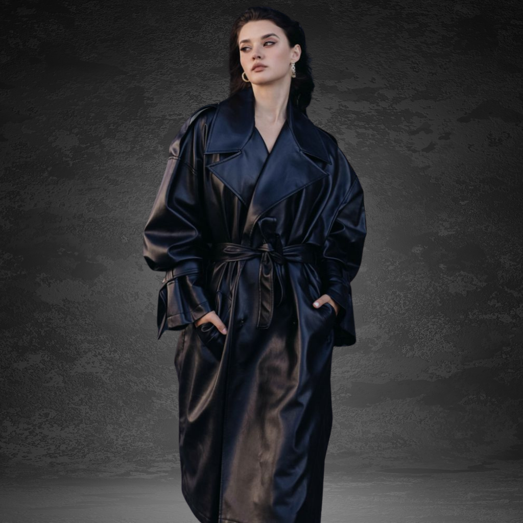 Women&#39;s Long Leather Trench Coat | KC Leather Signature Range - Sugar