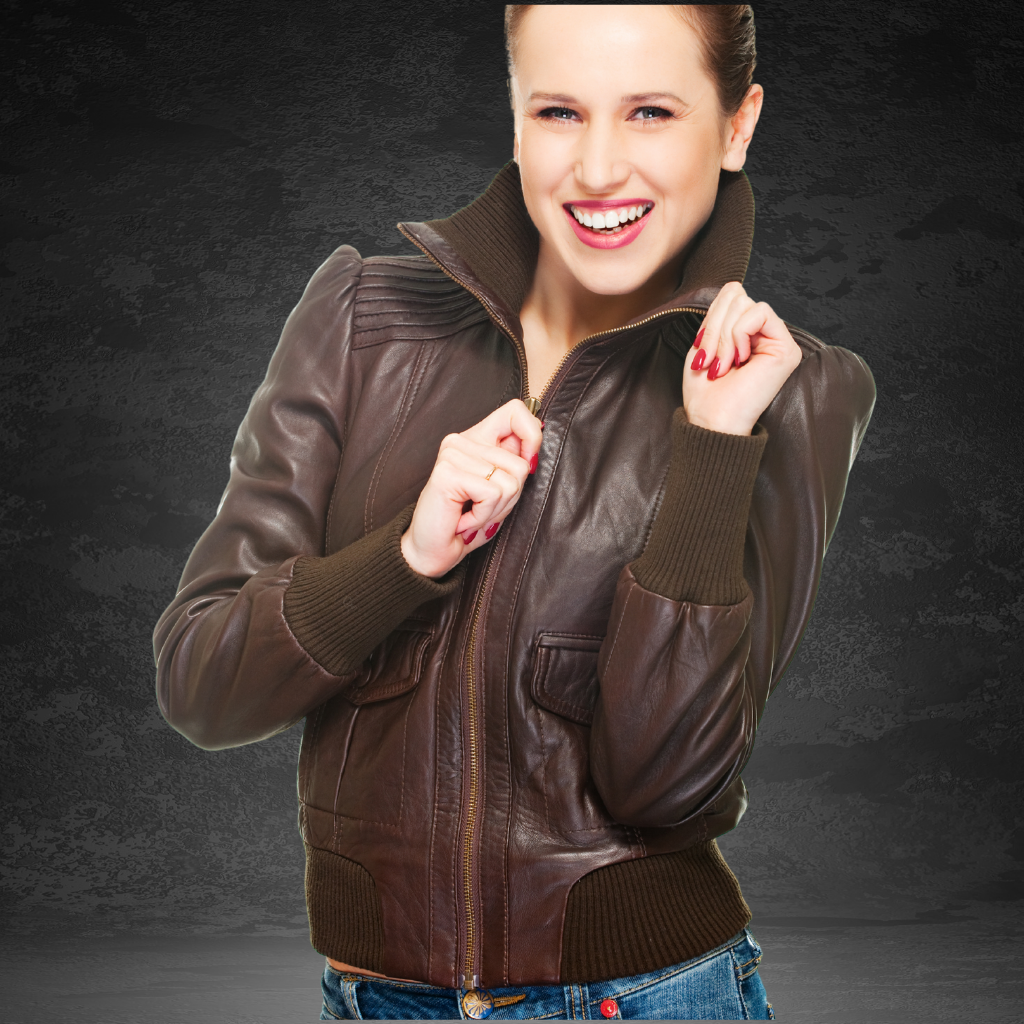 Women&#39;s Leather Bomber Jacket | KC Leather Signature Range - Andrea