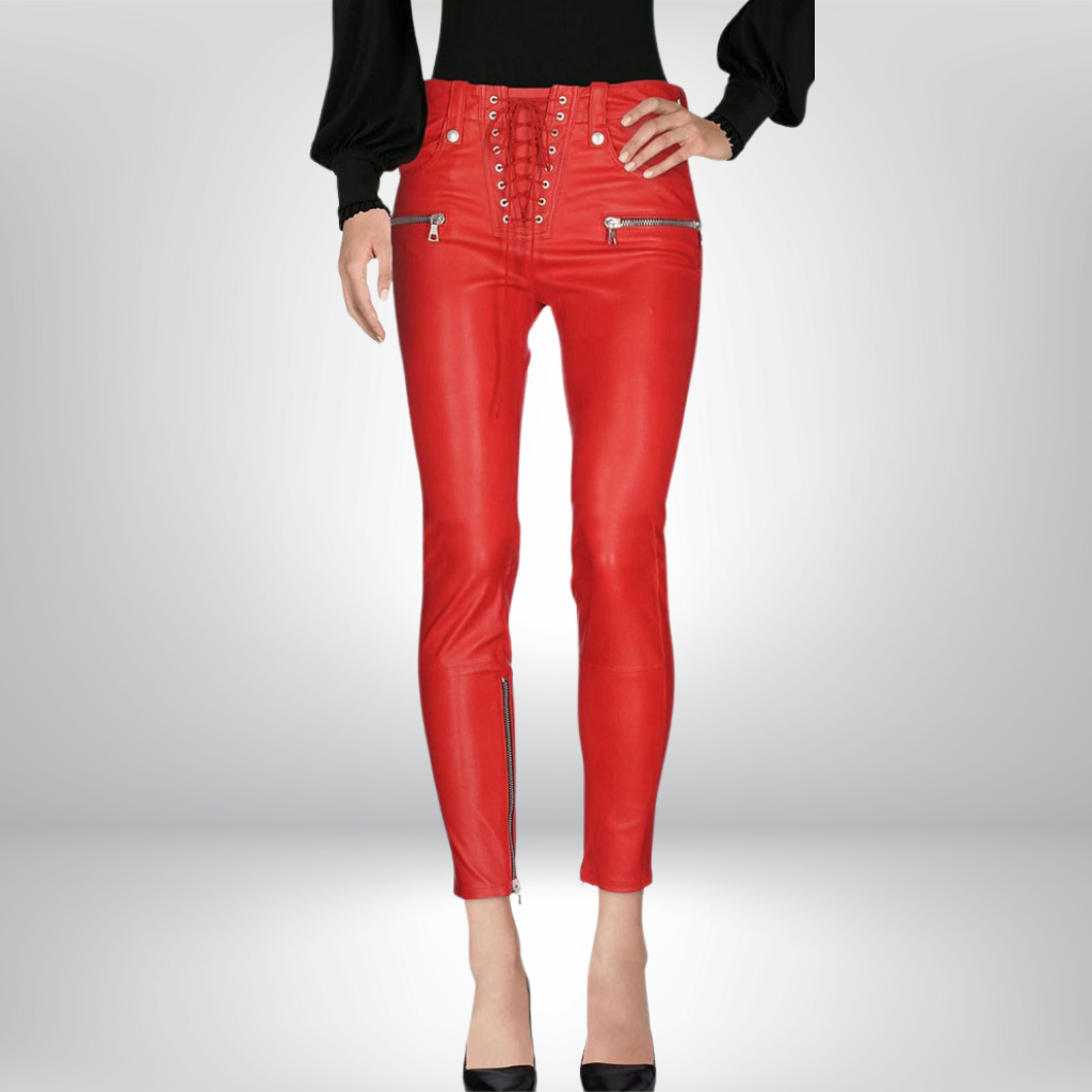 Women&#39;s Lace Up Leather Pants - Vicky