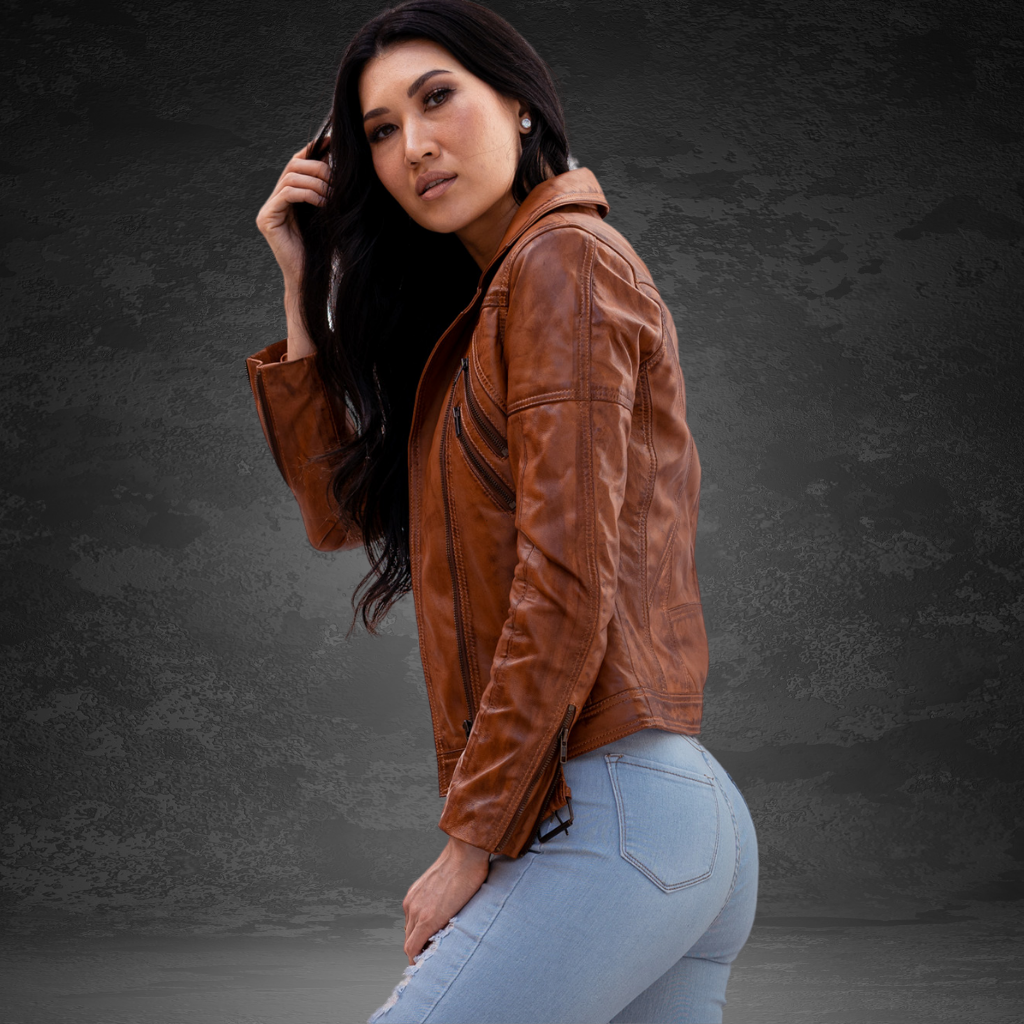 Women&#39;s Leather Jacket | KC Leather Signature Range - Eloise in Brown