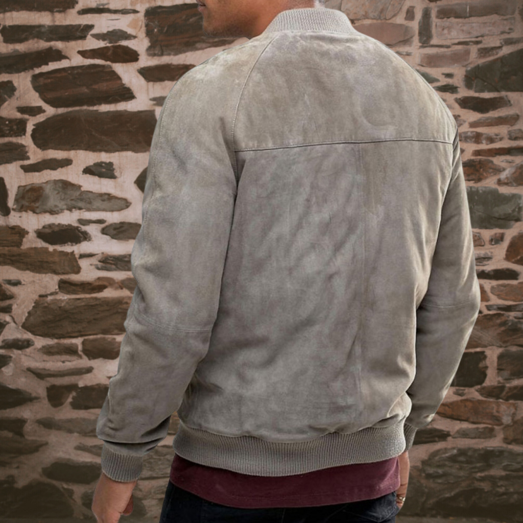 Men&#39;s Suede Bomber Jacket - Richard in Grey Suede