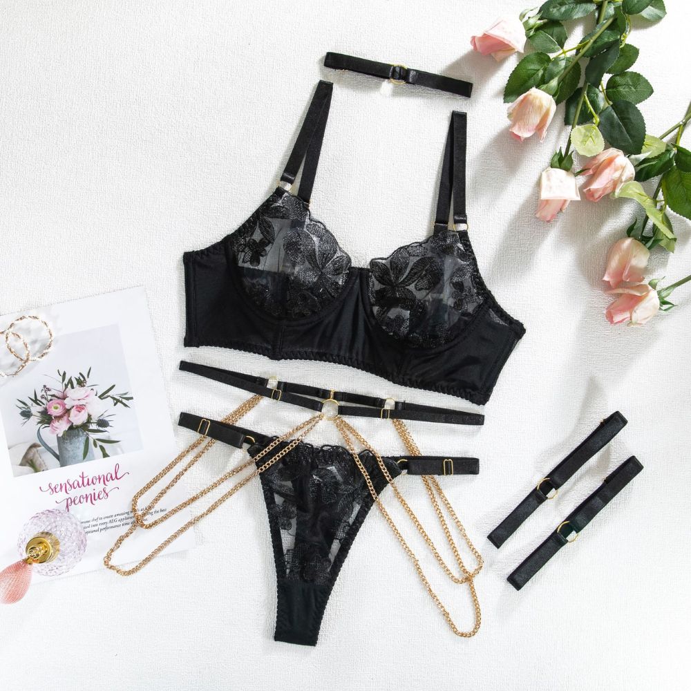 Sexy Sets Embroidery Lace See Through Lingerie