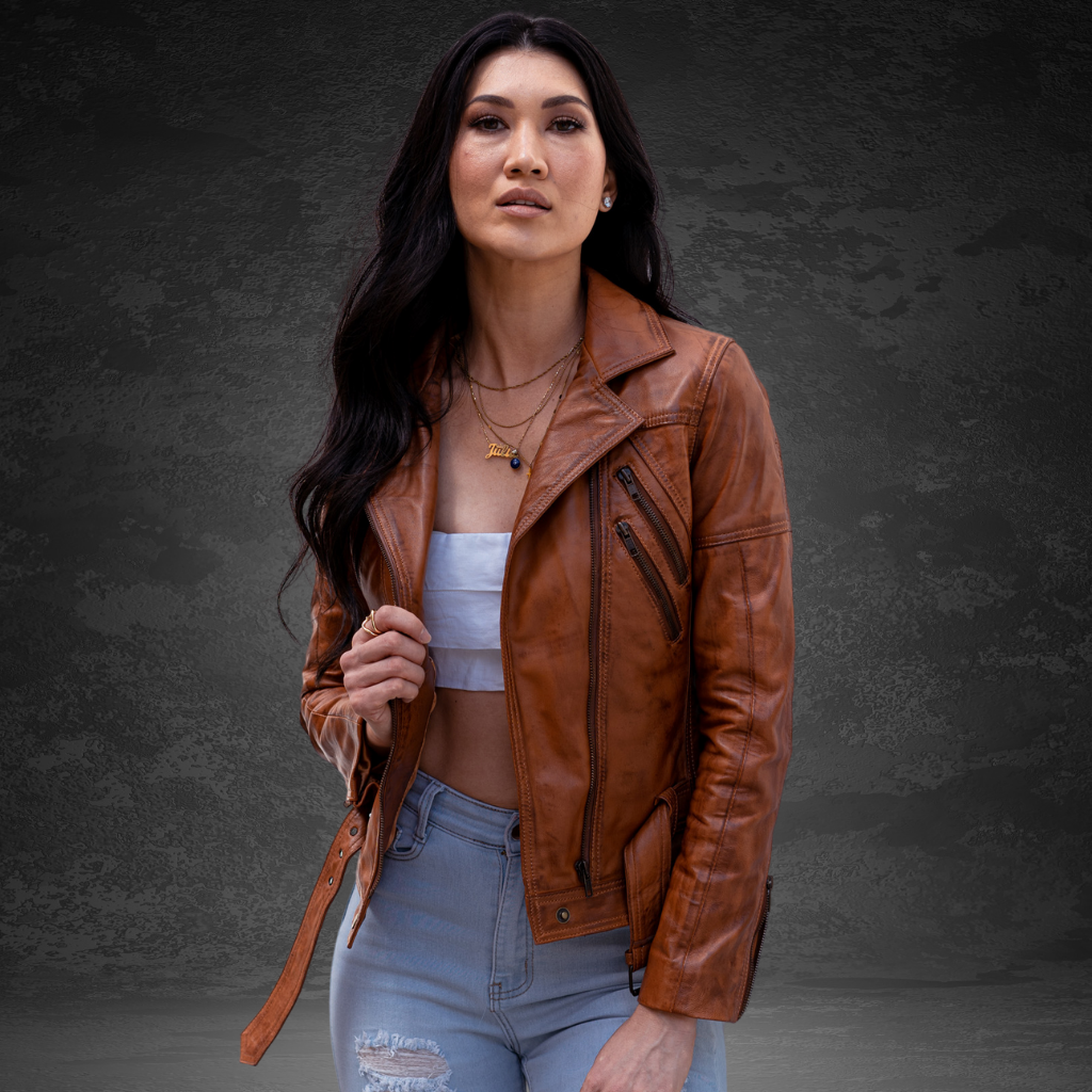 Women&#39;s Leather Jacket | KC Leather Signature Range - Eloise in Brown