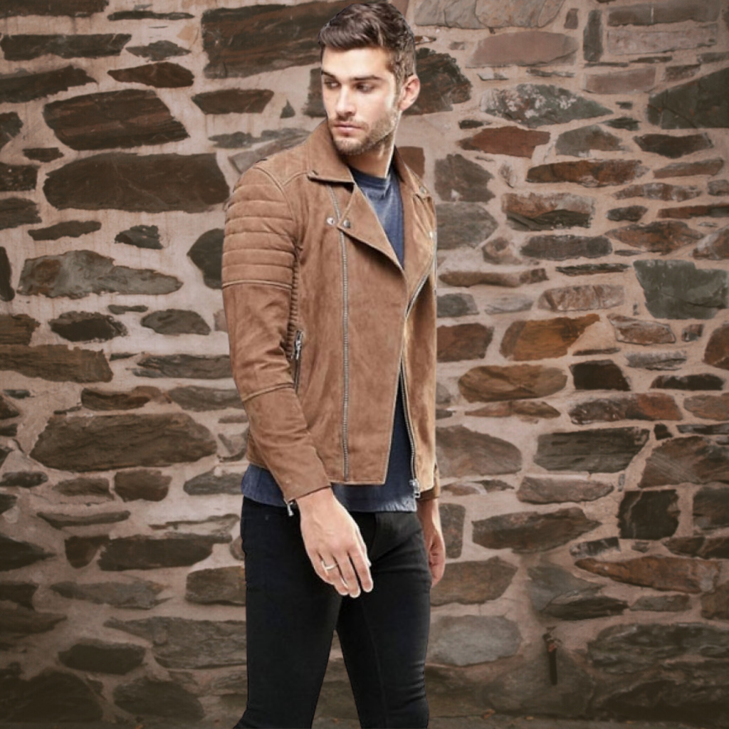 Men&#39;s Suede Motorbike Jacket - Caleb