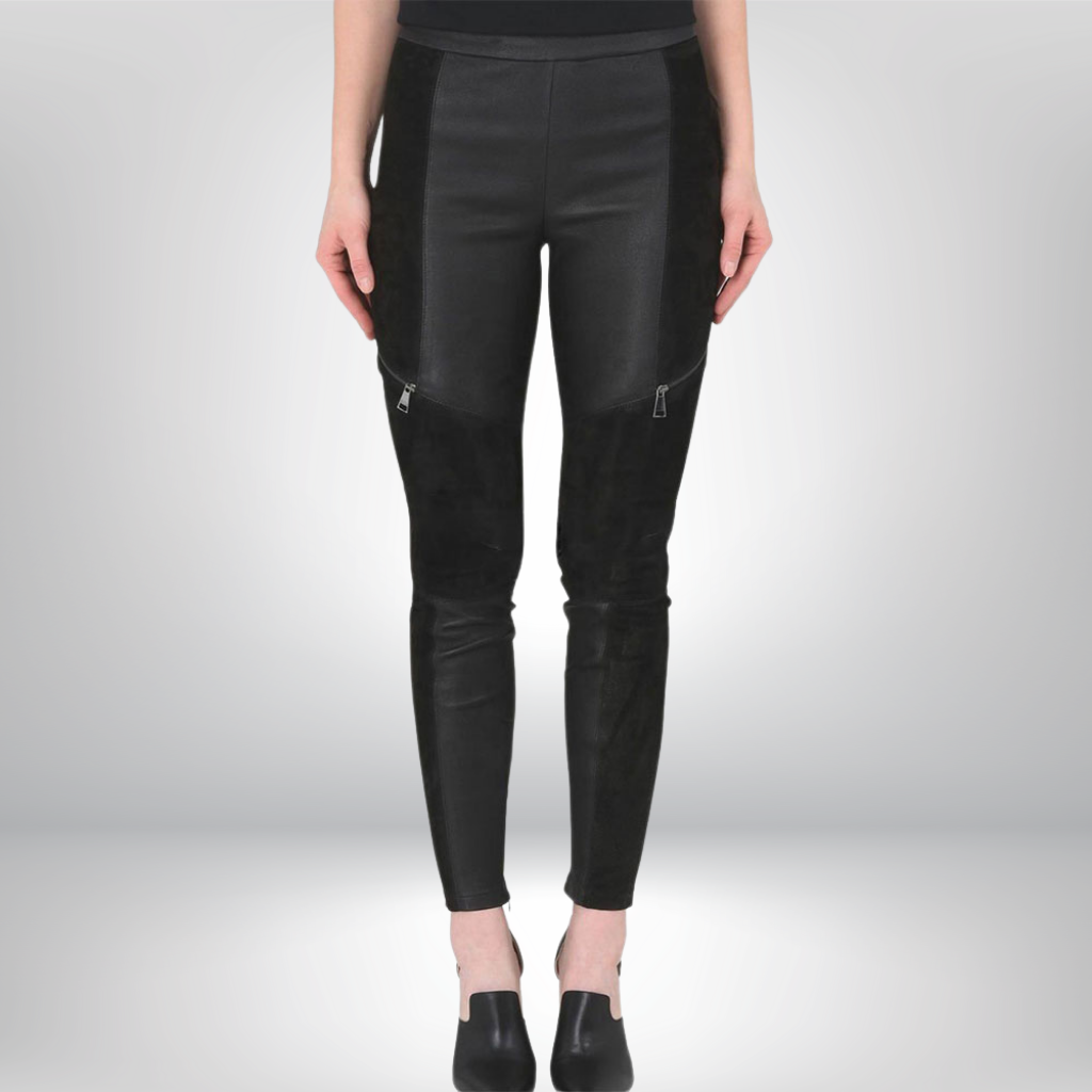 Women&#39;s Black Leather &amp; Suede Pants - Layla