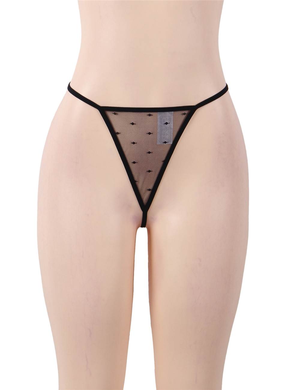 See-through Mesh Garter Lingerie with G String - Plus Size Black