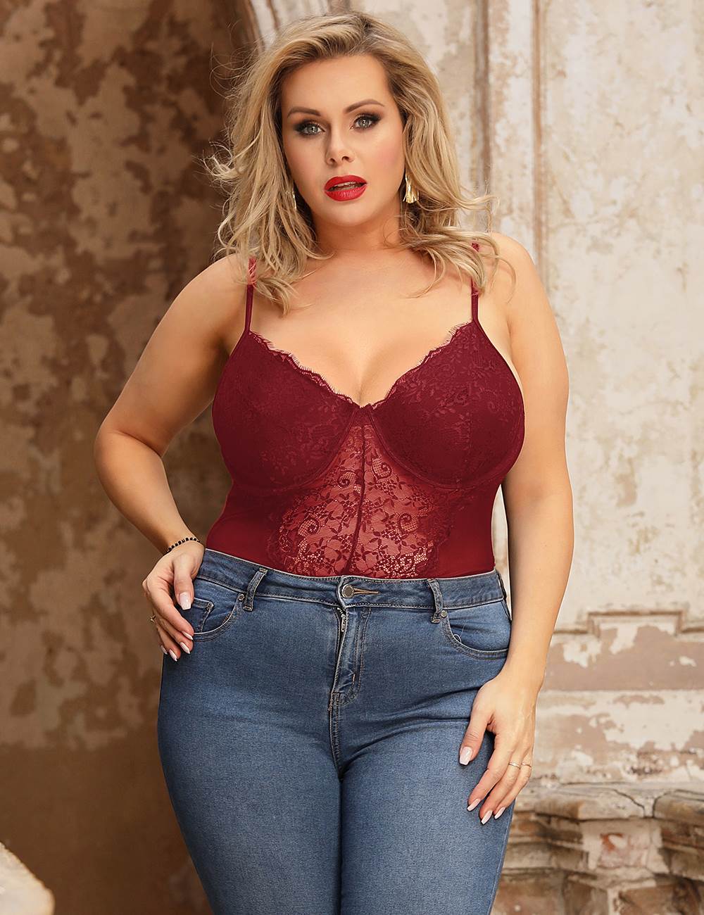 Open Crotch Sexy Teddy with Underwire Burgundy