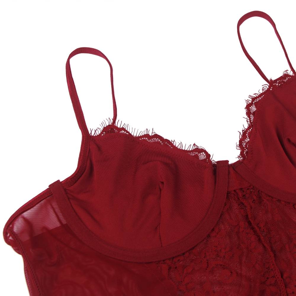 Open Crotch Sexy Teddy with Underwire Burgundy