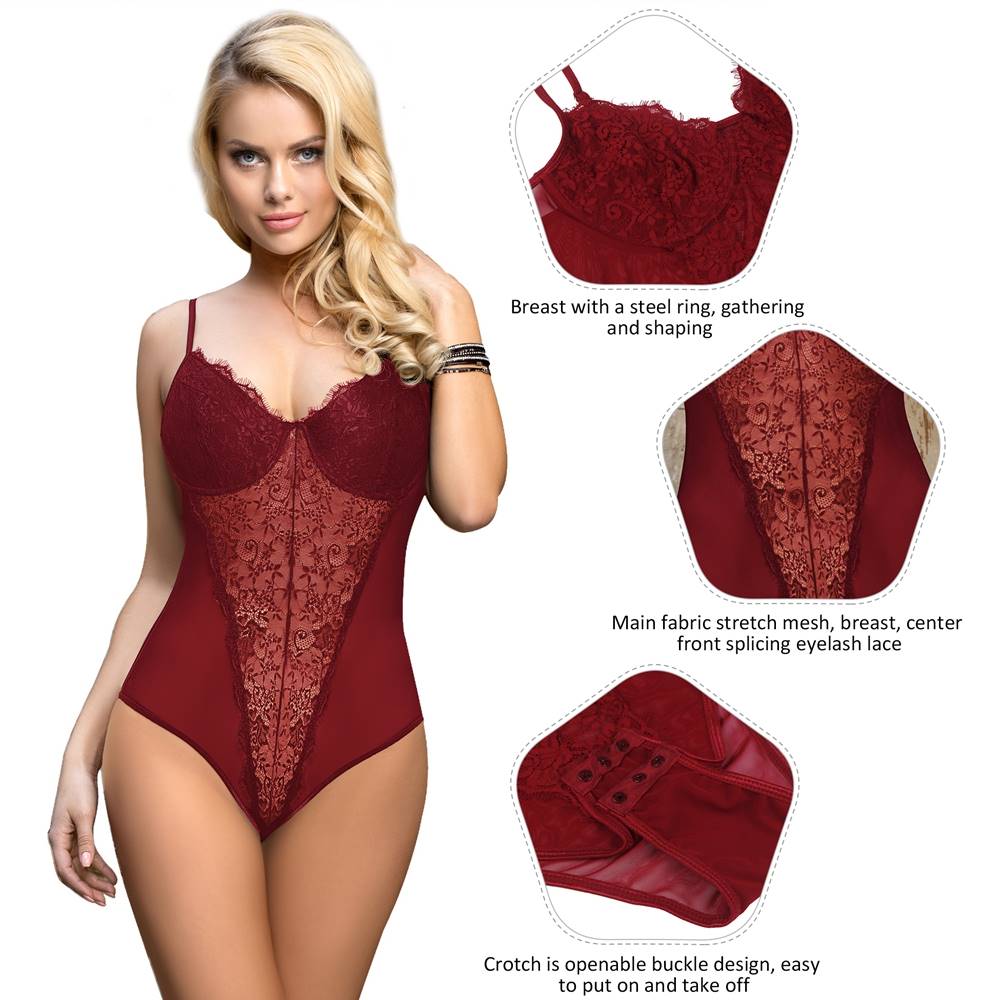 Open Crotch Sexy Teddy with Underwire Burgundy