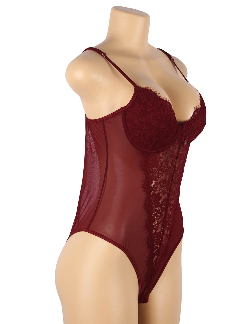 Open Crotch Sexy Teddy with Underwire Burgundy