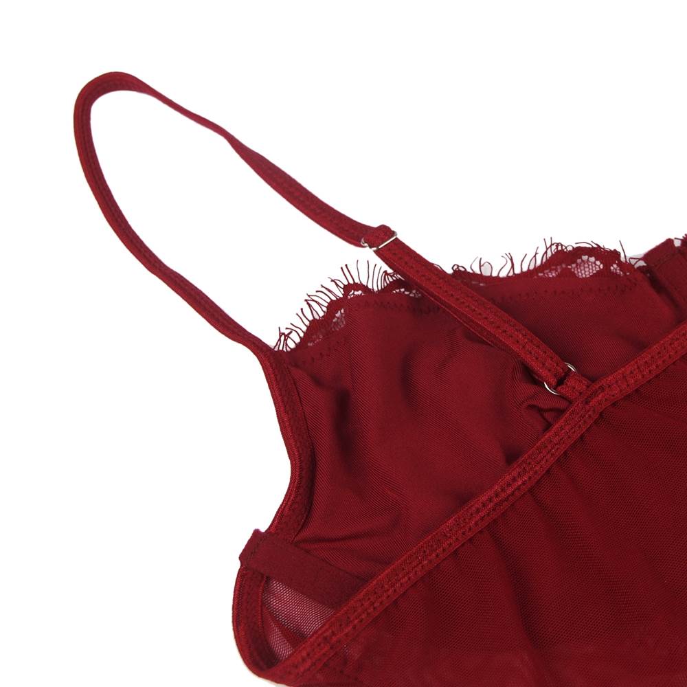 Open Crotch Sexy Teddy with Underwire Burgundy