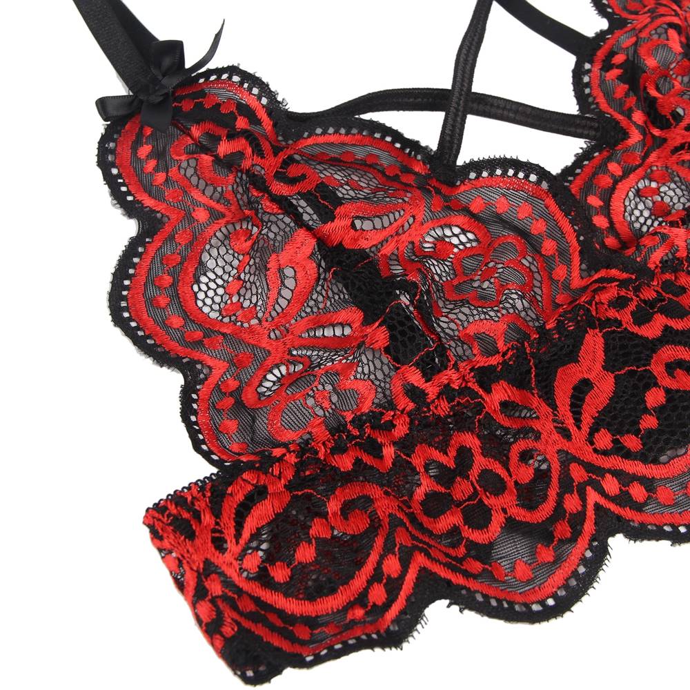 Floral Black Eyelash Lace Lingerie Plus 4 colors