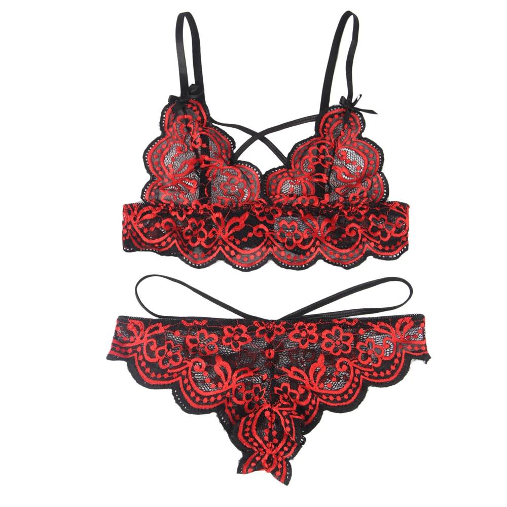 Floral Black Eyelash Lace Lingerie 4 Colours