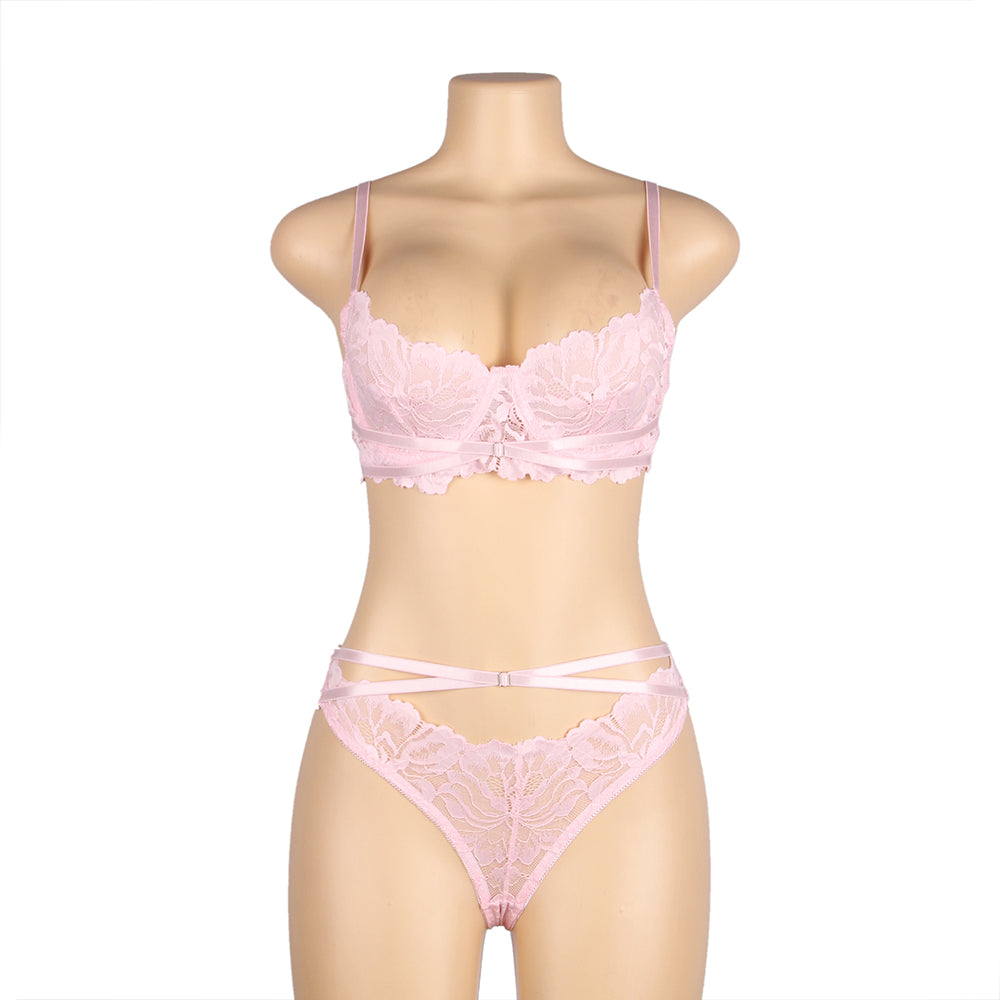 Floral Lace Adjustable Strap Underwire Bra Set 2 colours