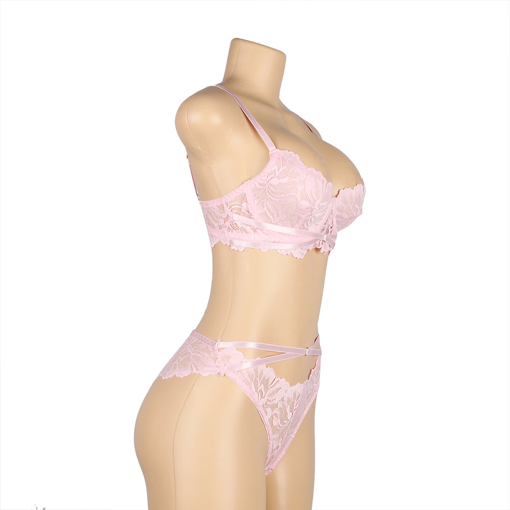 Floral Lace Adjustable Strap Underwire Bra Set 2 colours