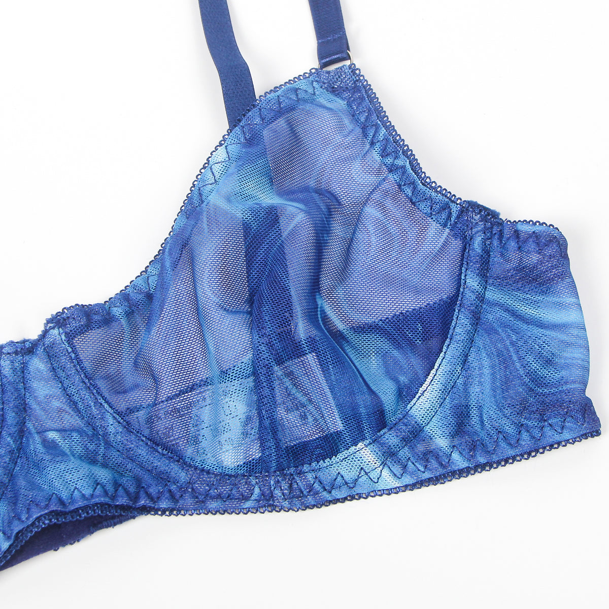 Blue Mesh Printed Sexy 5 Piece Bra Set