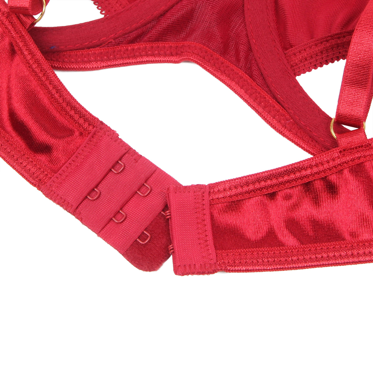 Sexy Velvet Hollow Cut Halter Bra Set Red