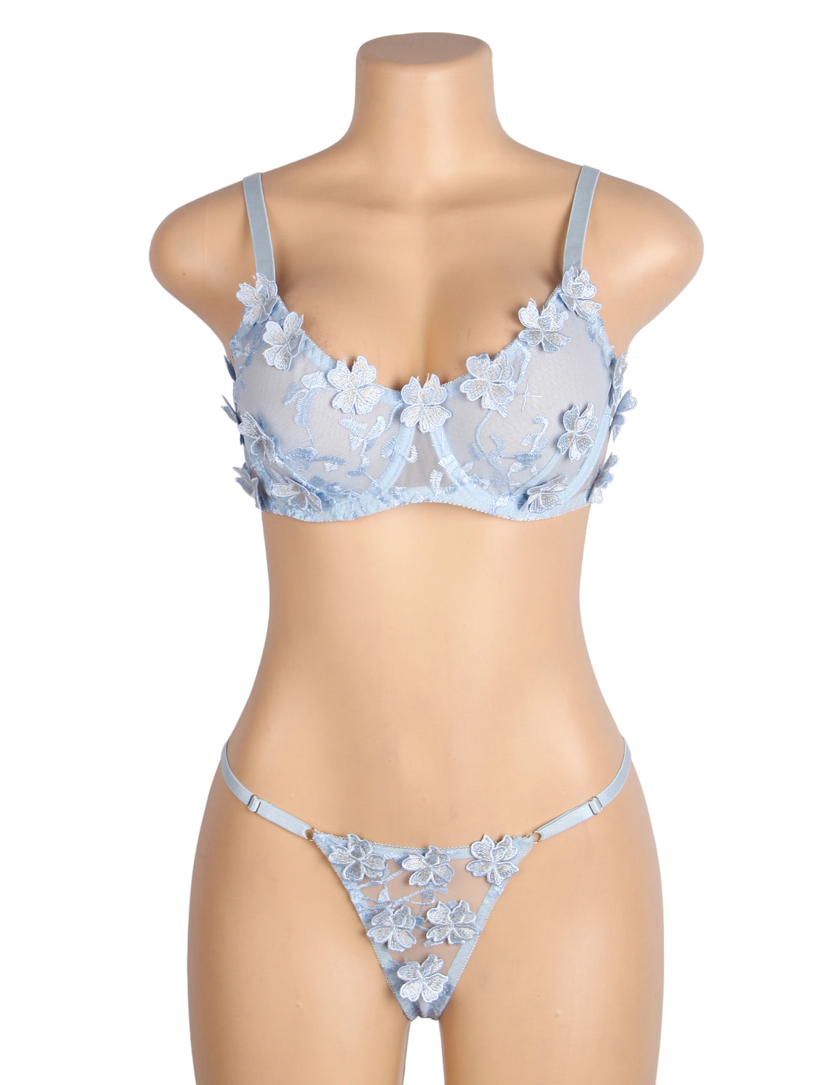 Sexy Floral Mesh Embroidery Lace Bra Set AA