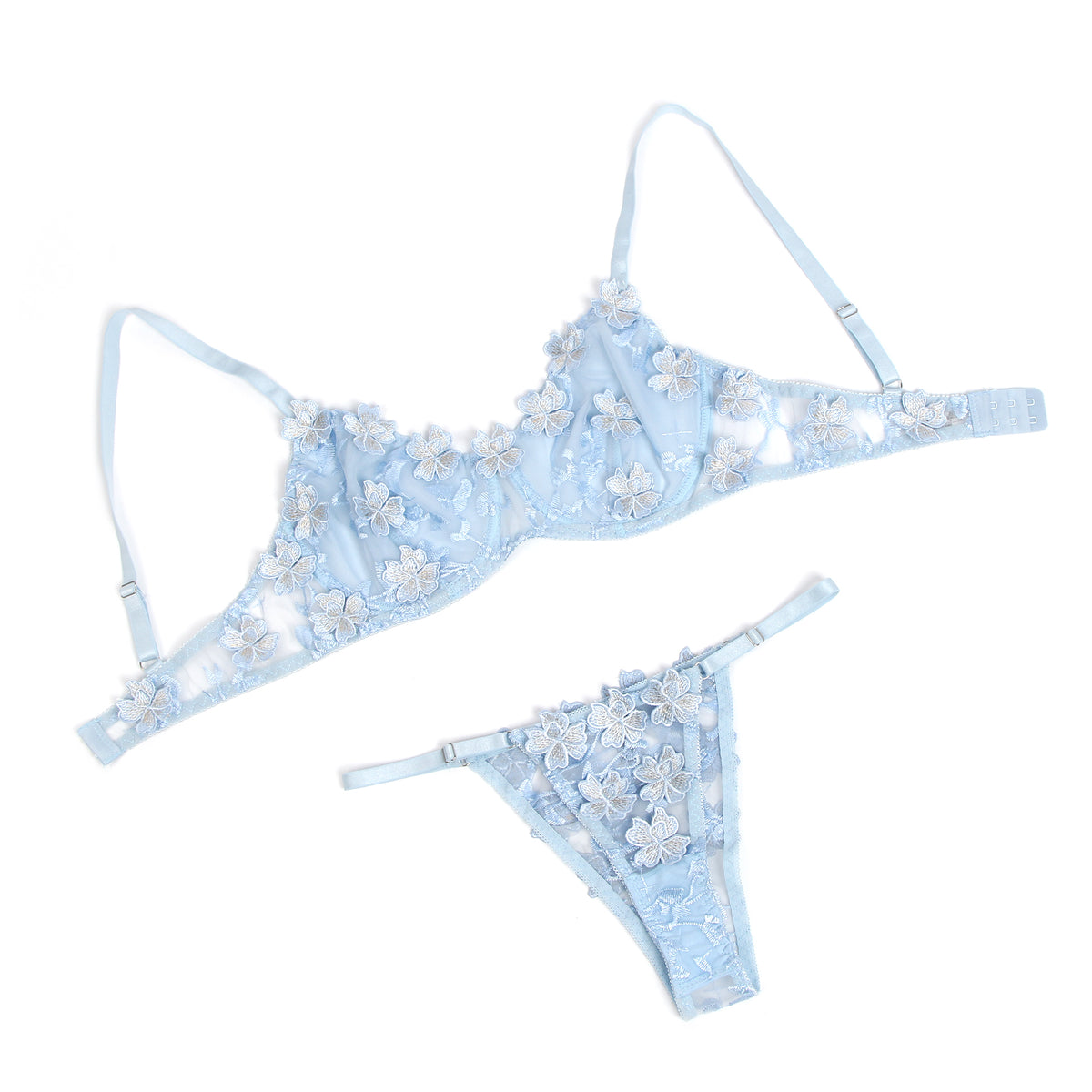 Sexy Floral Mesh Embroidery Lace Bra Set AA