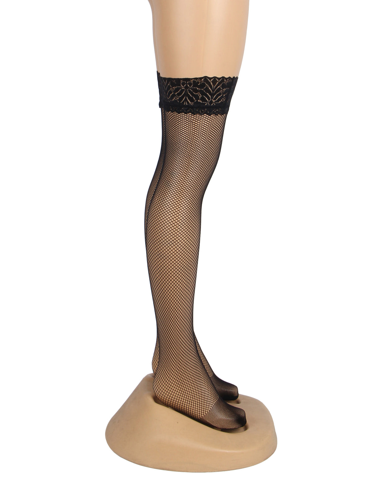 Black Fishnets Thigh High Stockings Silicone Lace Top Stay Up Sheer Hosiery