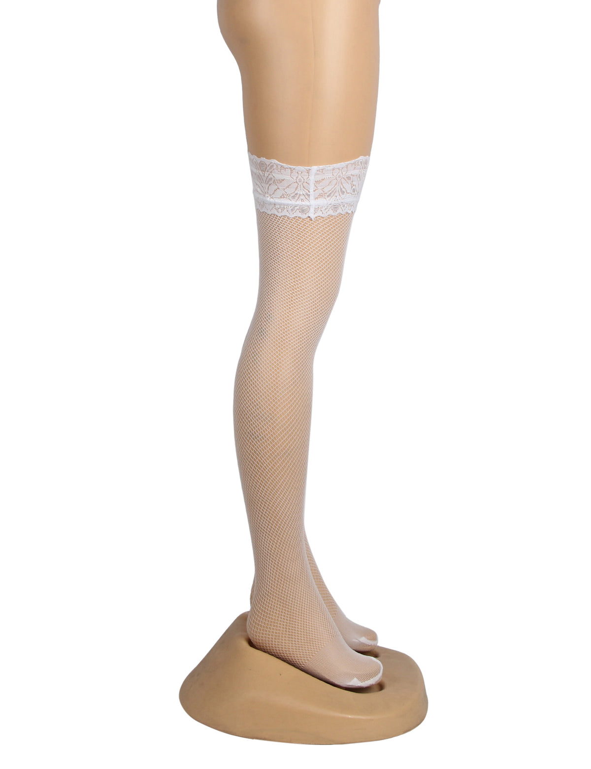 White Fishnets Thigh High Stockings Silicone Lace Top Stay Up Sheer Hosiery