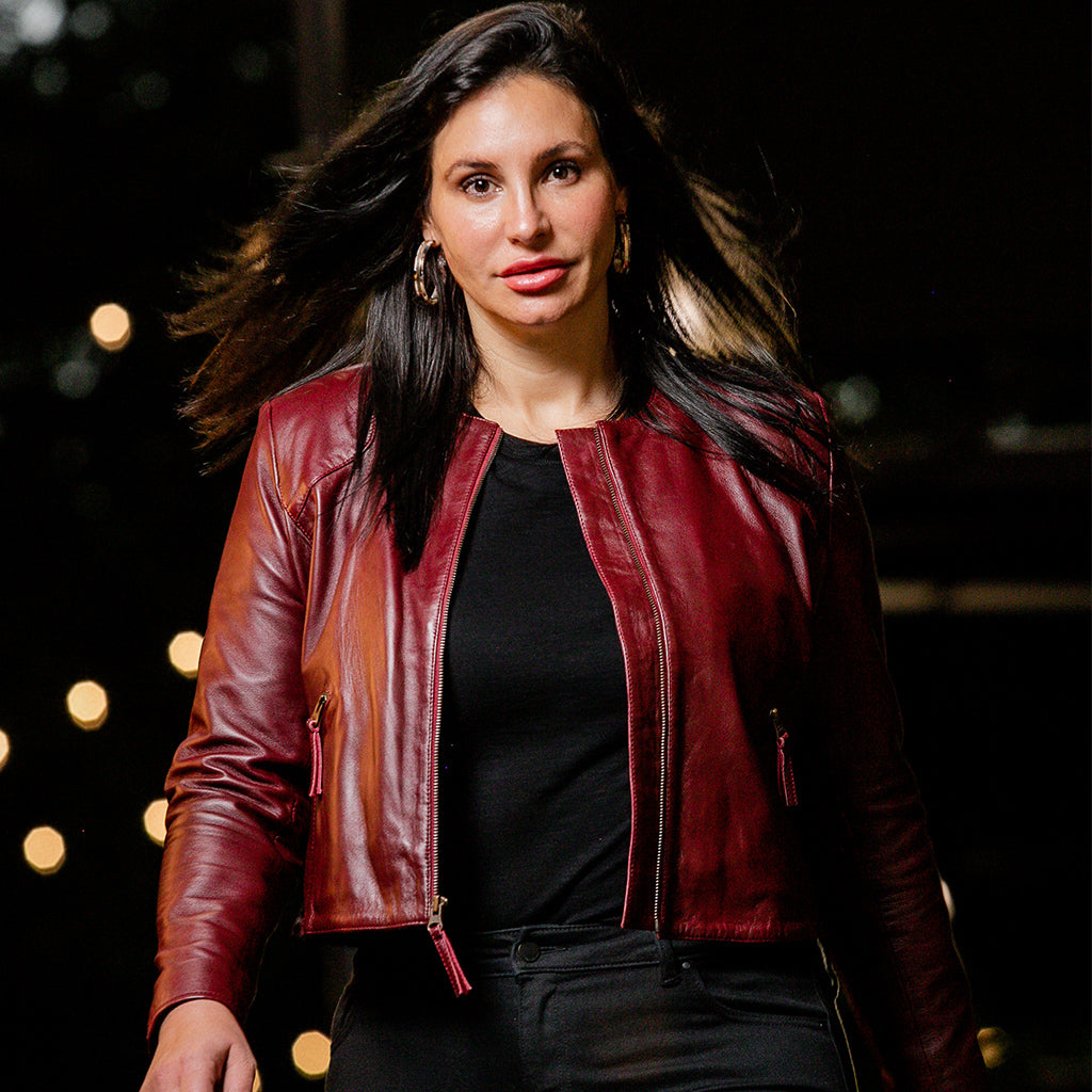 Women&#39;s Cropped Leather Jacket - Jenny