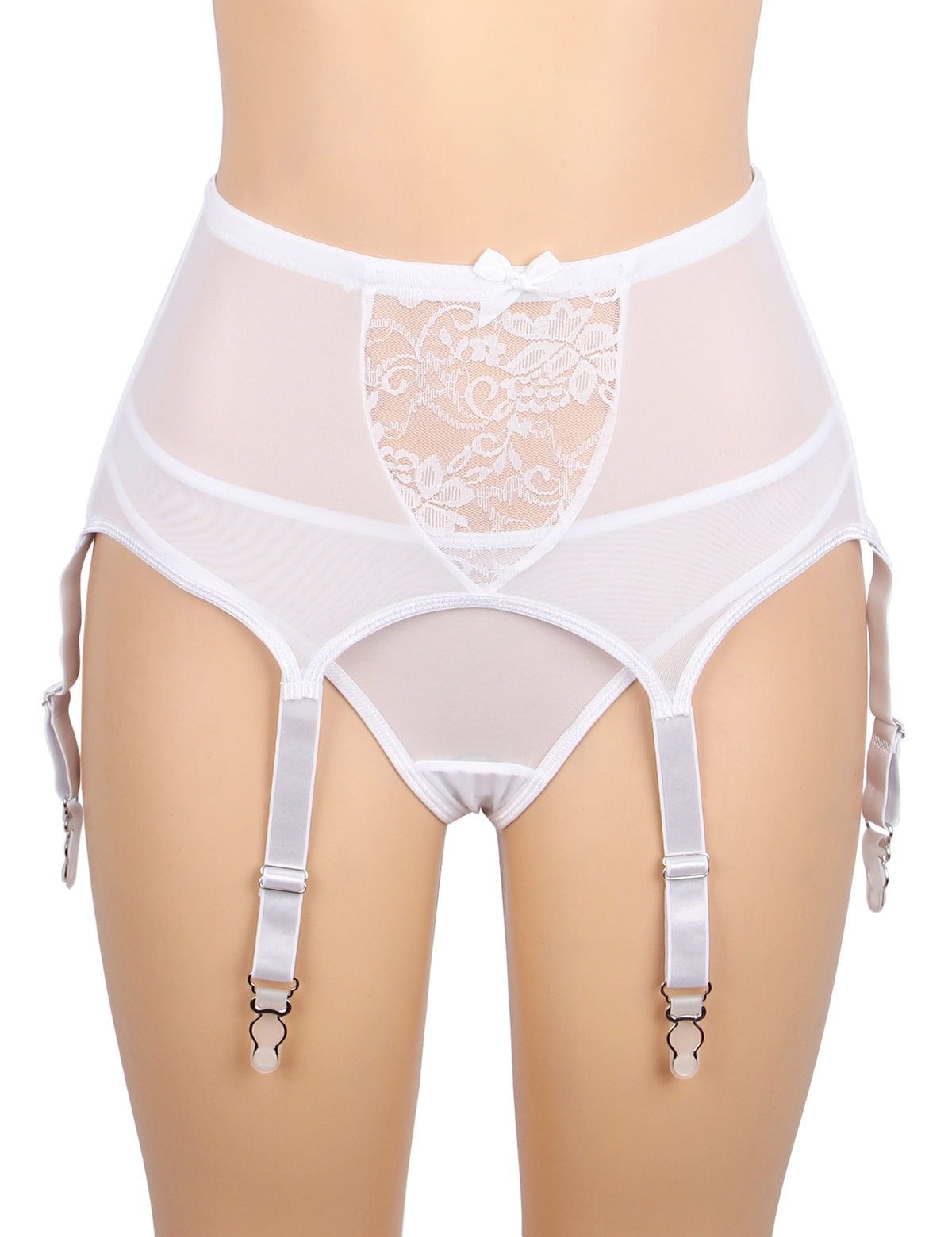 White Sexy Lace Metal Clips Garter Panty