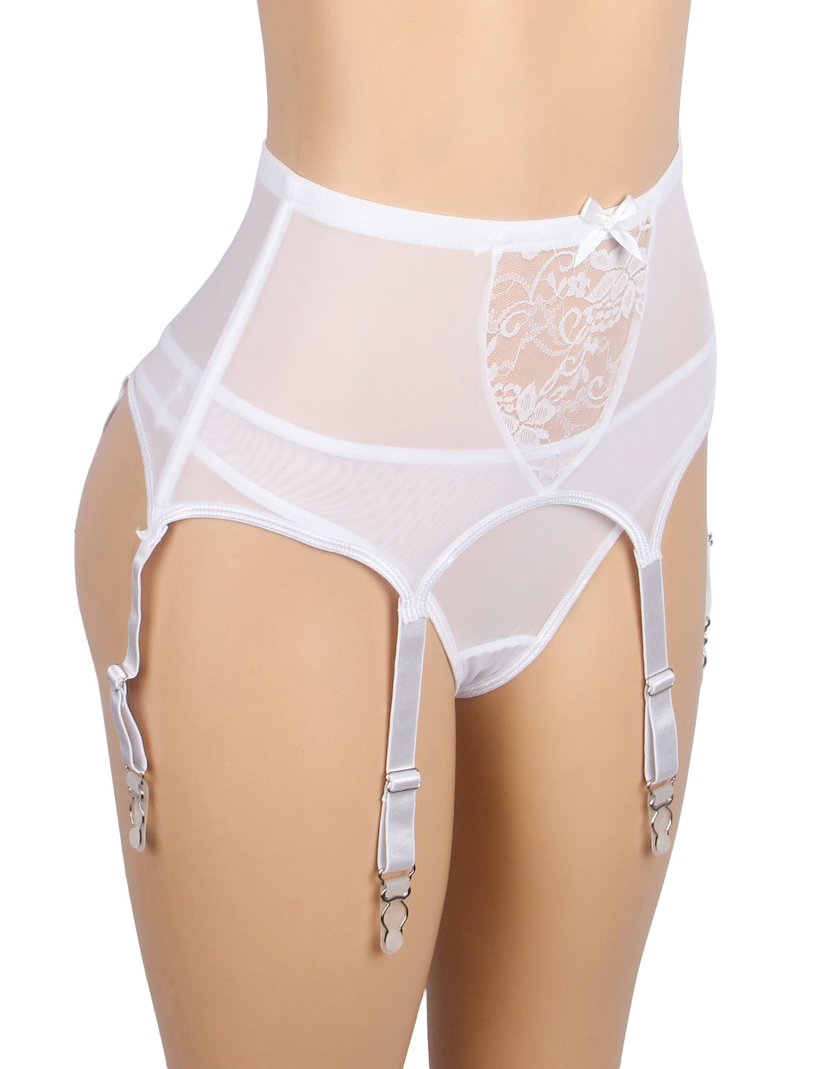 White Sexy Lace Metal Clips Garter Panty