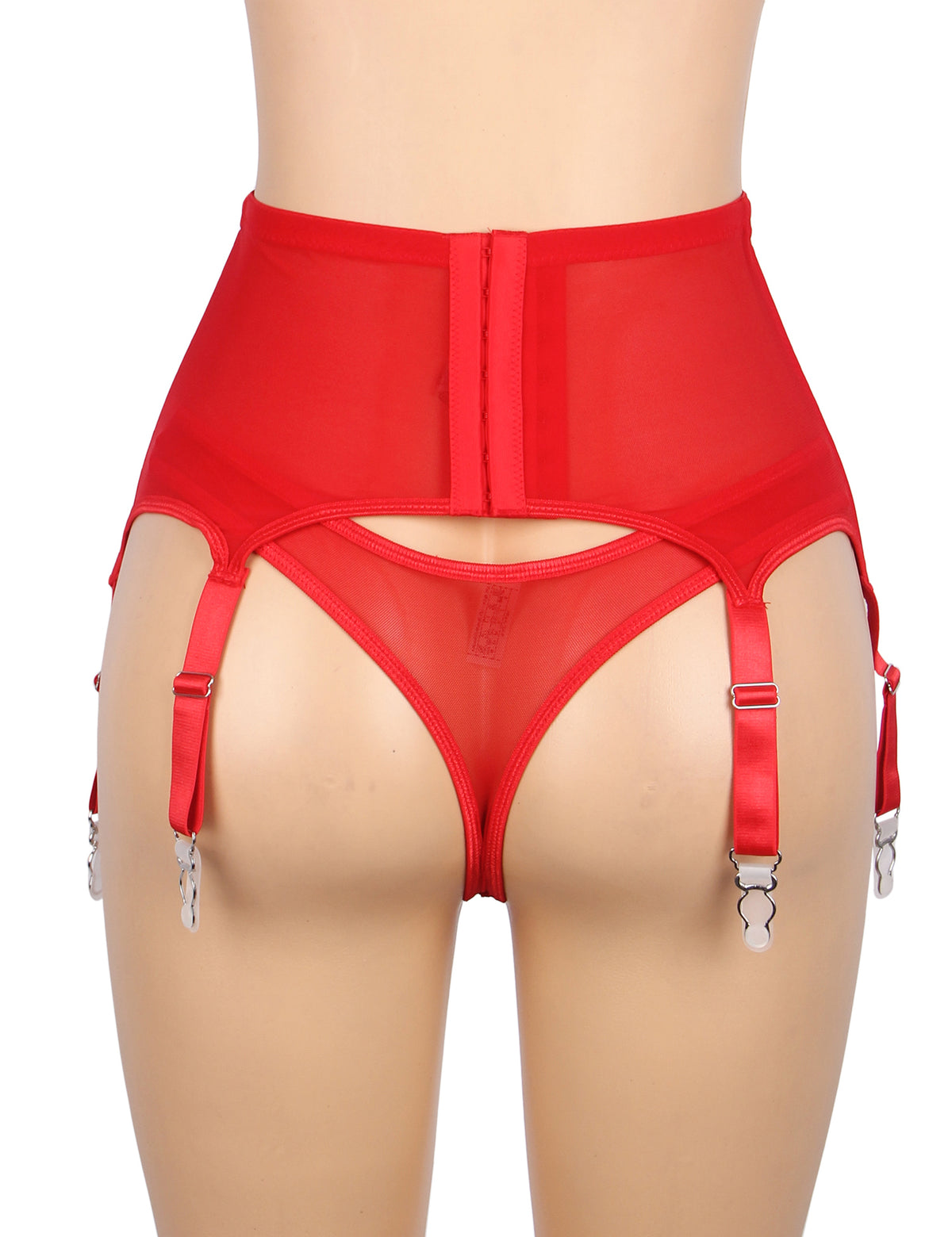 Red Sexy Lace Metal Clips Garter Panty