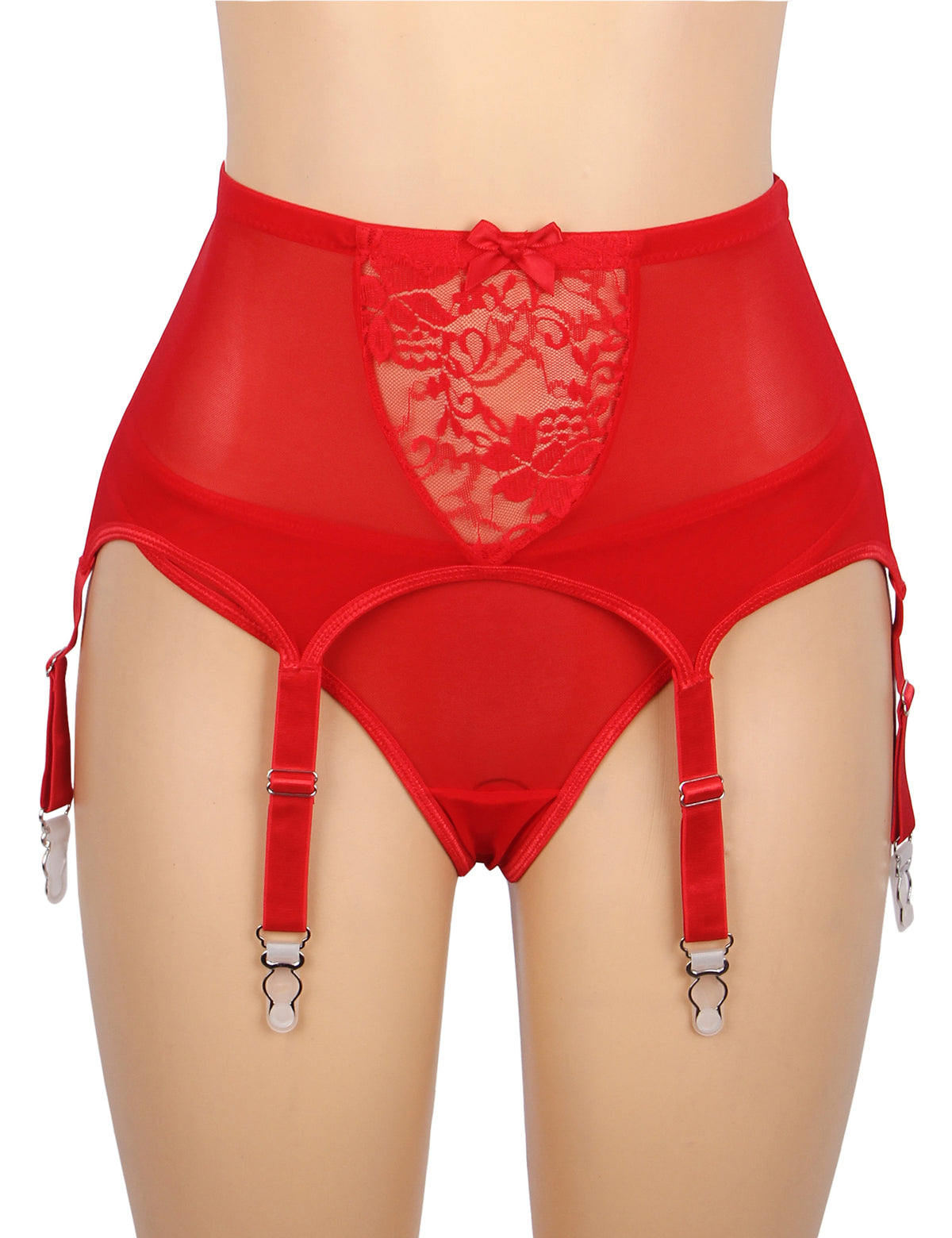 Red Sexy Lace Metal Clips Garter Panty