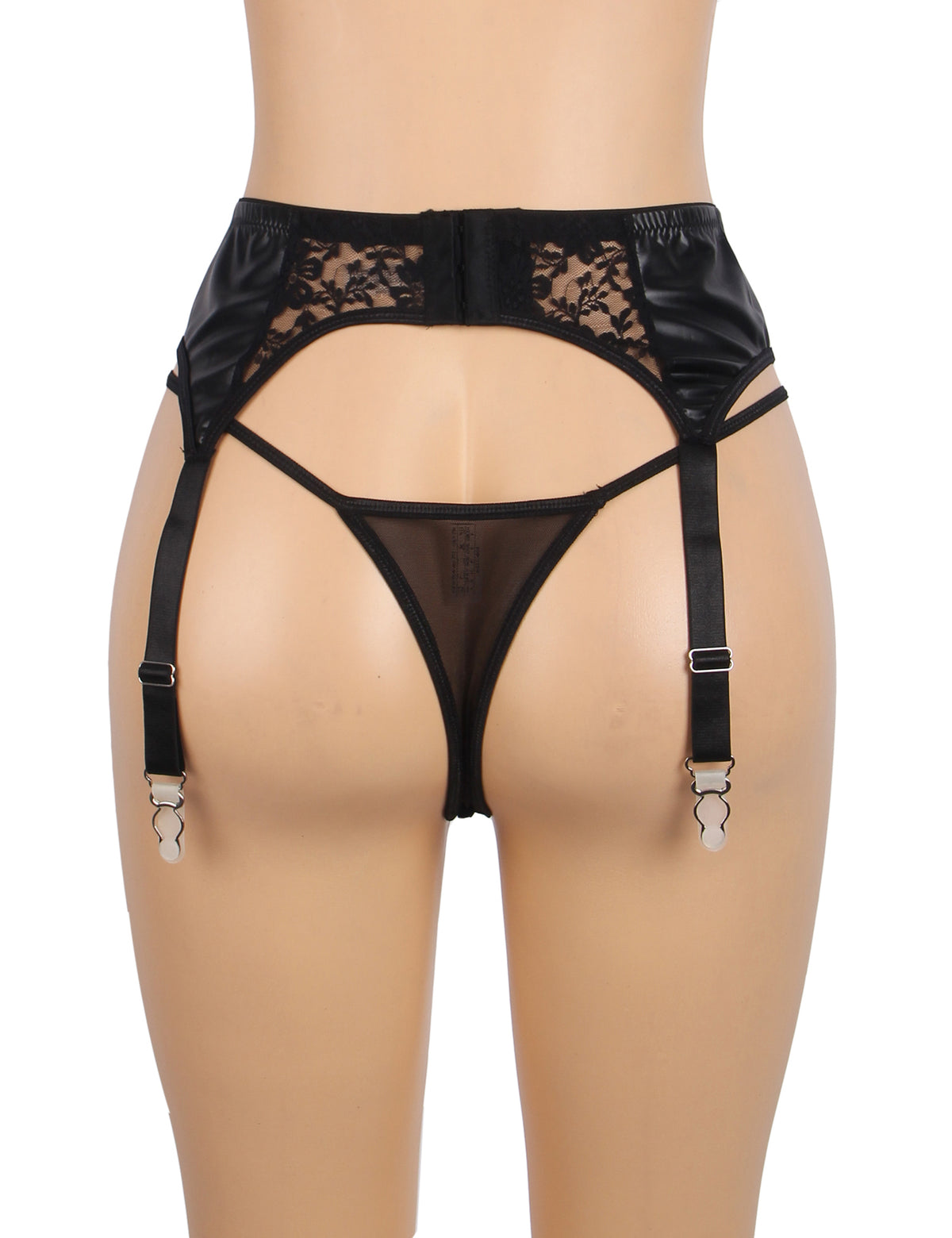 PU Leather Lace Garter Panty