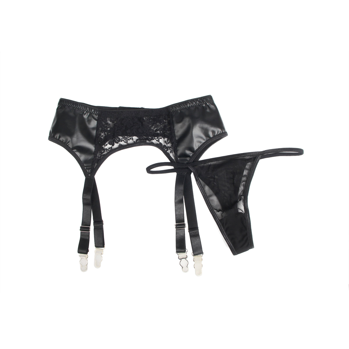 PU Leather Lace Garter Panty