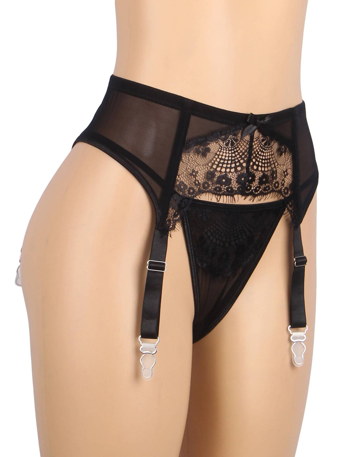 Black Sexy Eyelash Lace Metal Clips Garter Panty 10