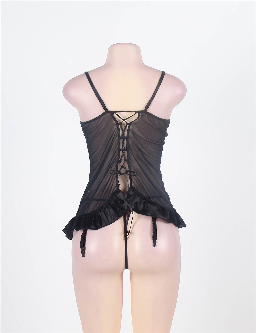 Sexy Black Embroidery Bra Ruffle Croch Back Babydoll Plus size