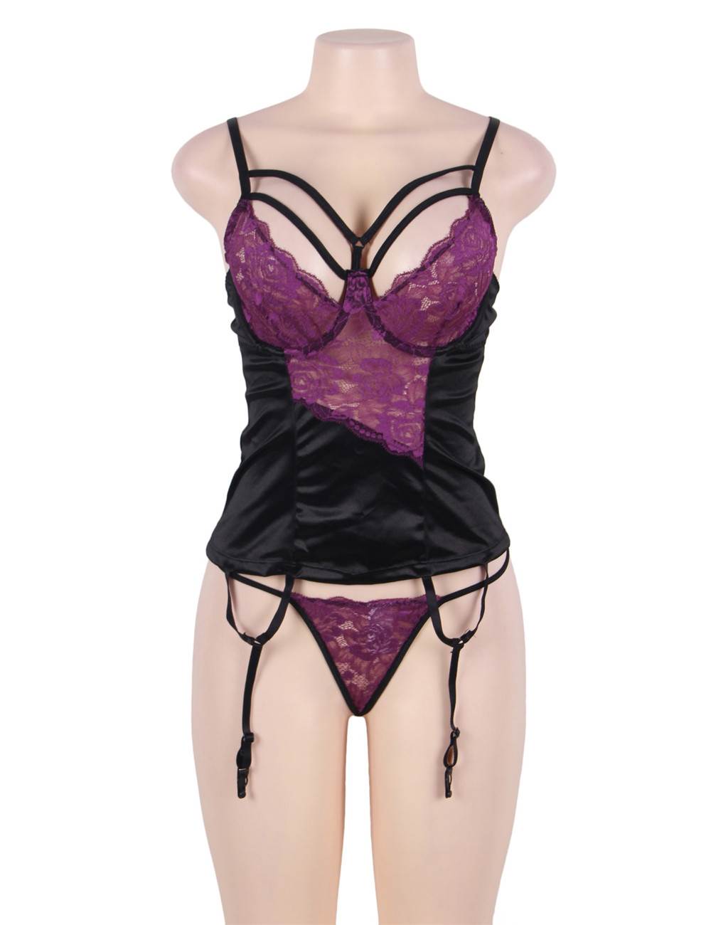 Sexy Purple Lace Bustier Lingerie Set with Bra Rim Plus size