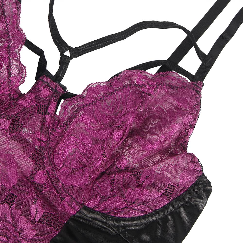 Sexy Purple Lace Bustier Lingerie Set with Bra Rim Plus size