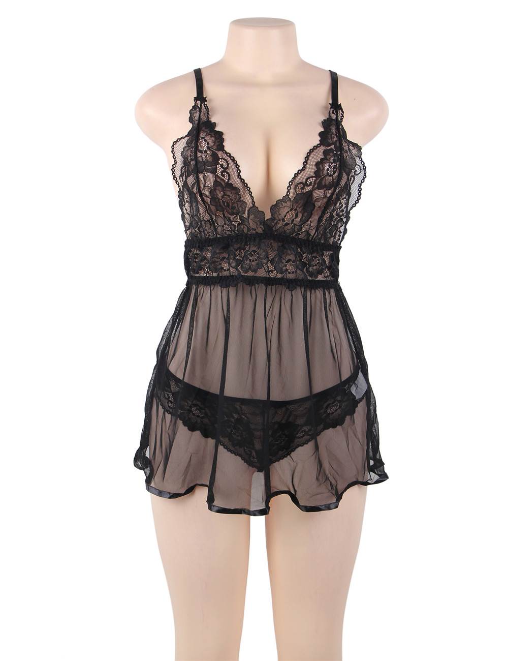 Elegant Backless Fly Away Babydoll - Black Plus size