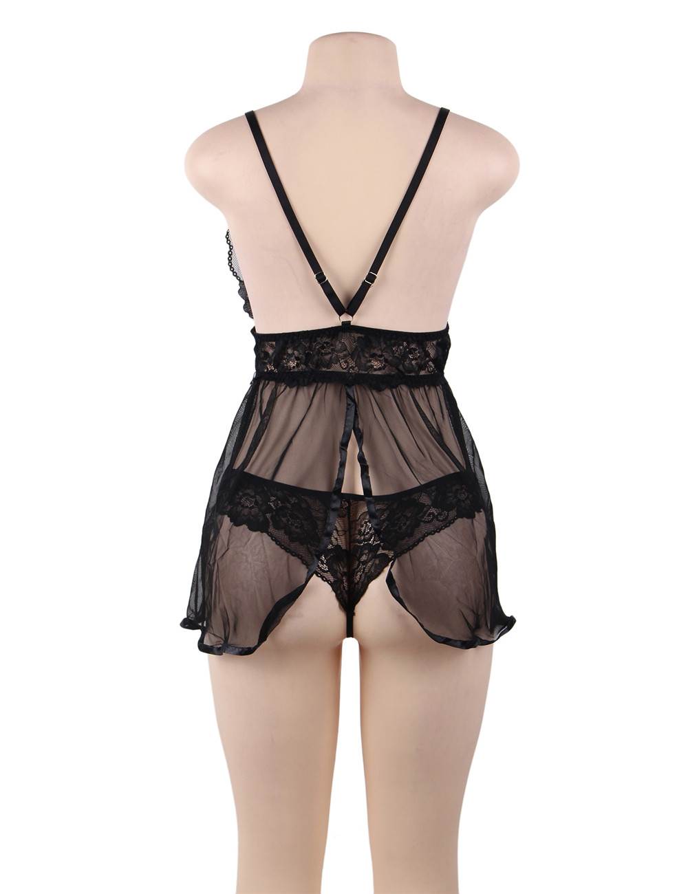 Elegant Backless Fly Away Babydoll - Black Plus size