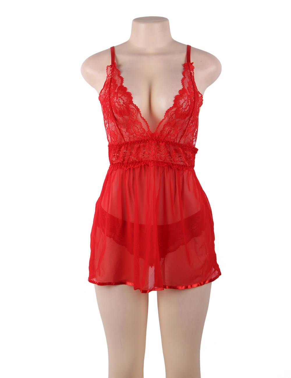 Elegant Backless Fly Away Babydoll - Red Plus size